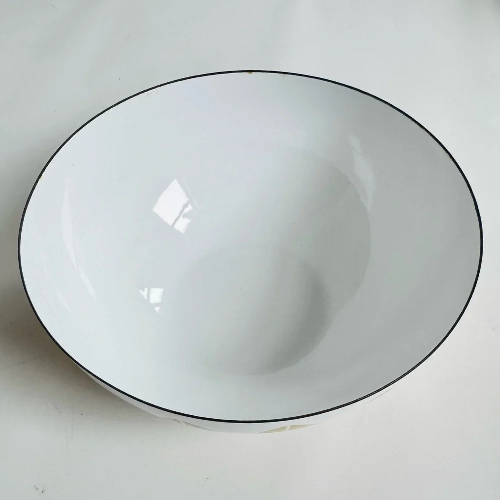 Vintage Cathrineholm Norway Enamelware 8″ Lotus Bowl  - Mustard Yellow & White - Picture 13 of 16